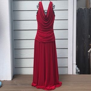 Floor length red fitted dress